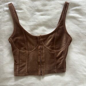Brown Ribbed Corduroy Texture Corset Style Tank